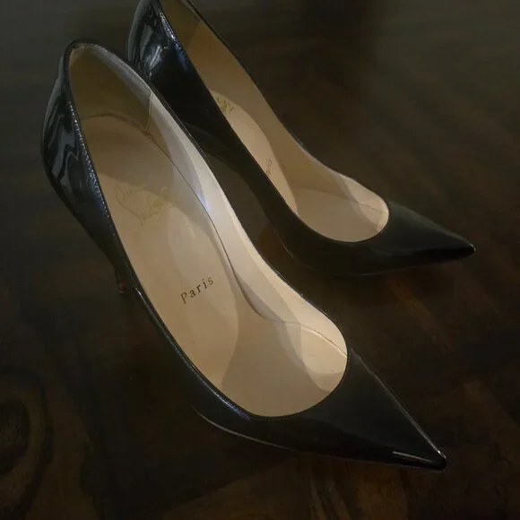 Christian Louboutin Decollete Size 36 100mm Black Patent Heels - Picture 2 of 6